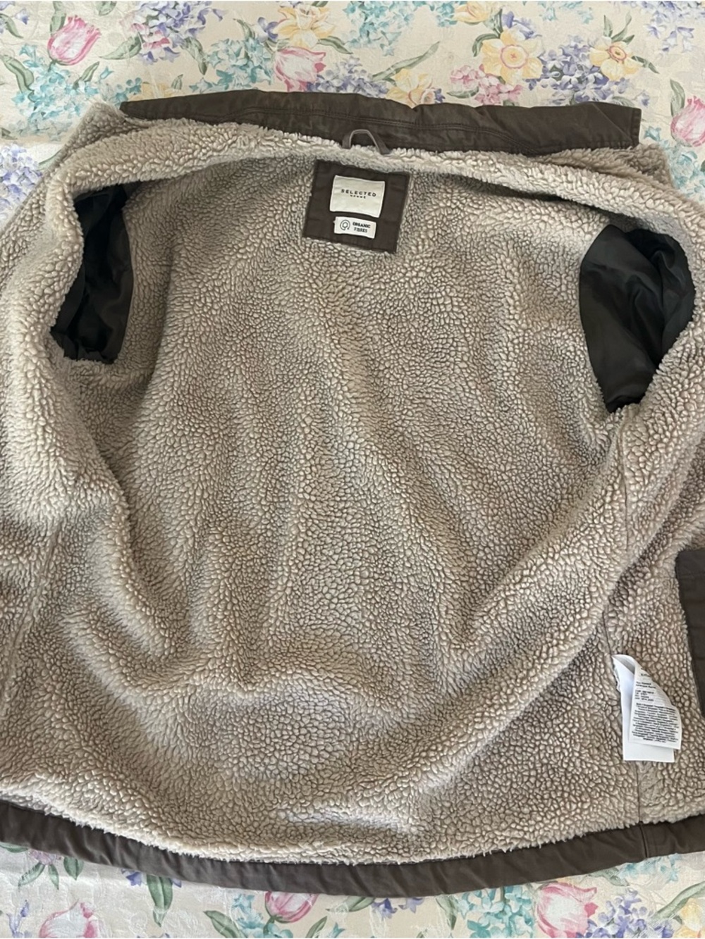 Selected Homme Mens L Sherpa Lined Canvas Jacket Brown Utility Chore Shacket - Picture 7 of 11